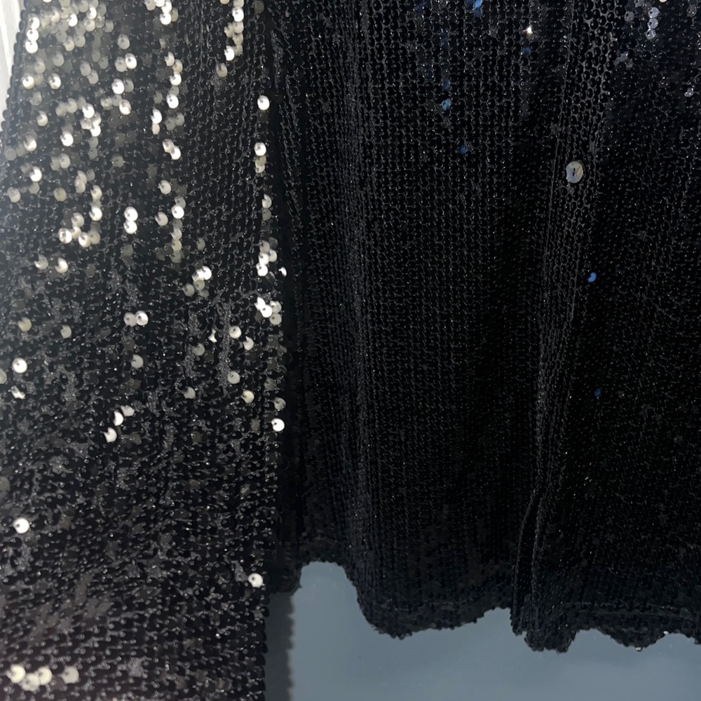 Vici Black Sheer Sequin Button-Down Shirt - Picture 4 of 7